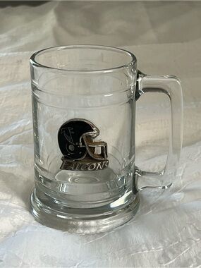 90s Atlanta Falcons Glass Beer Mug - with Pewter Team Helmet Emblem
